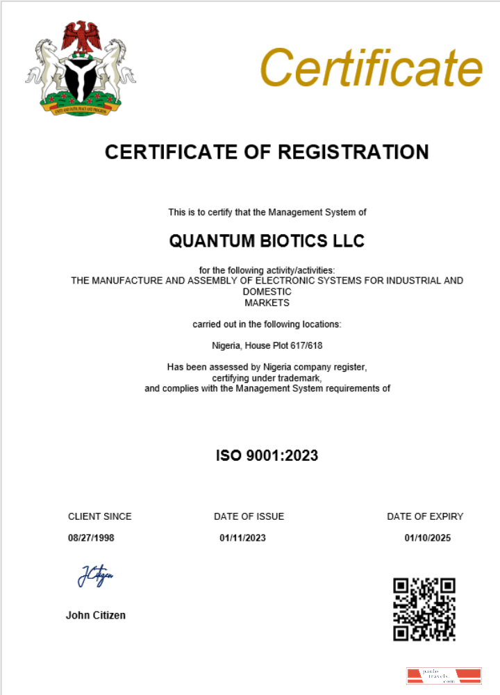 Nigeria business registration certificate Word and PDF template